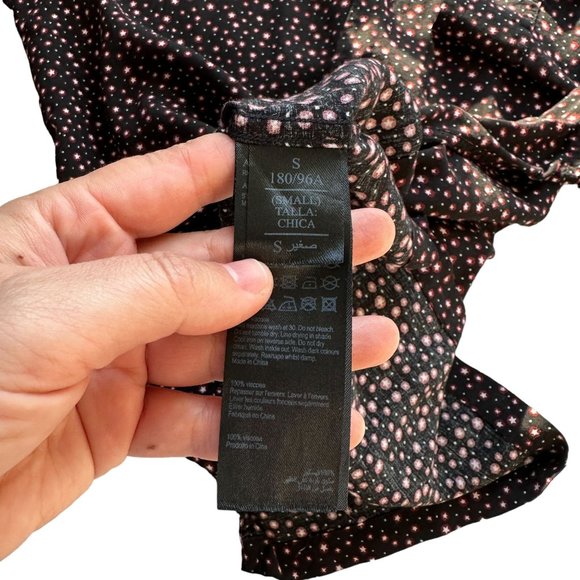 All Saints Womens SMALL Black Ditsy Star Print Collared Button Long Sleeve Shirt - Picture 9 of 10